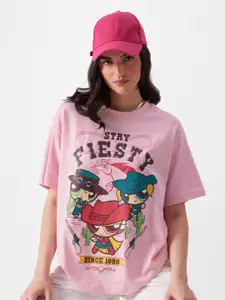 The Souled Store Pink Graphic Printed Powerpuff Girls Oversized T-shirt