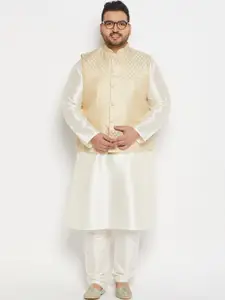 VASTRAMAY PLUS Plus Size Mandarin Collar Kurta and  Dhoti Pants With Nehru Jacket