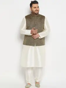VASTRAMAY PLUS Men Plus Size Mandarin Collar Regular Kurta & Churidar With Nehru Jacket