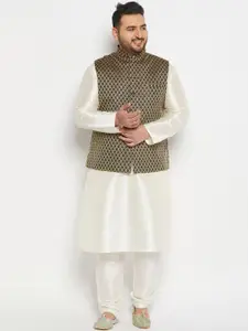 VASTRAMAY Men Plus Size Mandarin Collar Regular Kurta & Churidar With Nehru Jacket