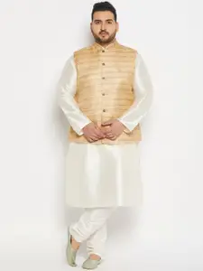 VASTRAMAY PLUS Plus Size Mandarin Collar Patani Kurta & Churidar With Nehru Jacket