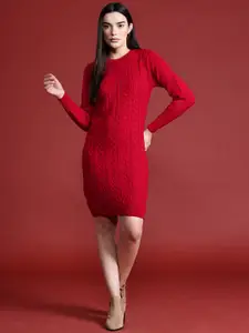 all about you Self Design Above Knee Sweater Hybrids Jumper Dress