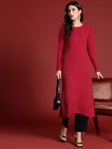 all about you Woven Designed Straight Winter Kurta