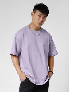 The Souled Store Lavender Drop-Shoulder Sleeves Oversized Pure Cotton Casual T-Shirt