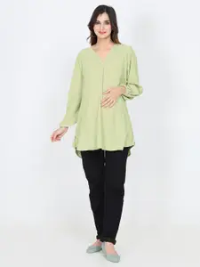 CHARISMOMIC V-Neck Puff Sleeves Maternity A-Line Longline Top