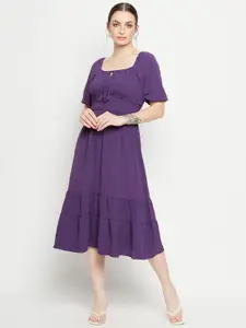 Madame Puff Sleeves Tie Up Neck Tiered Empire Midi Dress