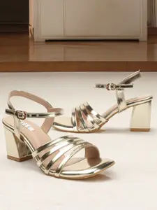 ELLE Strappy Open Toe Block Heels With Buckle Closure