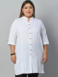 Vastraa Fusion Plus Size Mandarin Collar Roll-Up Sleeve Pure Cotton Straight Kurta