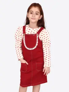CUTECUMBER Girls Conversational Printed Puff Sleeves Pinafore Dress
