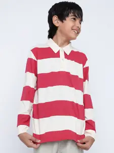 Lil Tomatoes Boys Striped Polo Collar Full Sleeves Cotton T-shirt