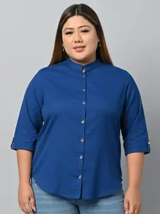 Vastraa Fusion Plus Size Mandarin Collar Pure Cotton Casual Shirt