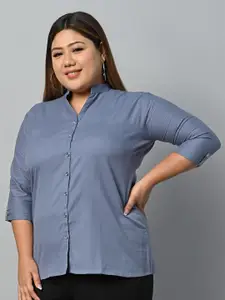 Vastraa Fusion Plus Size Mandarin Collar Pure Cotton Casual Shirt