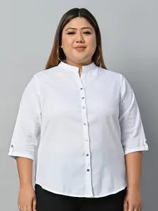Vastraa Fusion Plus Size Mandarin Collar Pure Cotton Casual Shirt