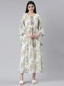 Neerus Floral Printed Bell Sleeve Georgette Fit & Flare Ethnic Dress