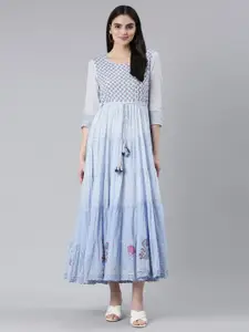 Neerus Floral Printed Tiered Cotton Fit & Flare Maxi Dress