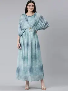 Neerus Floral Printed Kimono Sleeves Embellished Maxi Dress