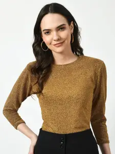 CLAFOUTIS Round Neck Long Sleeves Shimmer Top