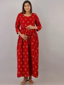 Mialo fashion Ethnic Motifs Printed Maternity Fit and Flare Ethnic Dresses