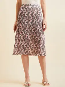 PANIT Floral Printed Gathered Or Pleated A Line Skirt