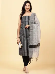 Meena Bazaar Striped Mirror Work Unstitched Dress Material