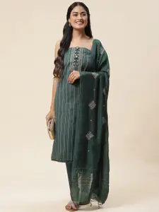 Meena Bazaar Striped Thread Work Unstitched Dress Material