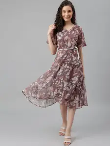 Latin Quarters Floral Printed Flared Sleeves A-Line Midi Dress
