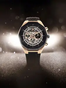 Maserati Men Silver-Toned Embellished Dial & Black Bracelet Style Straps Digital Watch R8871642003