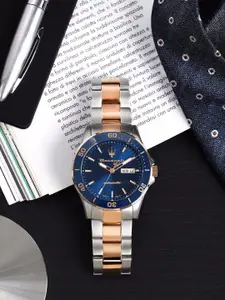 Maserati Men Blue Dial & Rose Gold Toned Stainless Steel Bracelet Style Straps Analogue Automatic Motion Watch