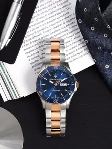Maserati Men Blue Dial & Rose Gold Toned Stainless Steel Bracelet Style Straps Analogue Automatic Motion Watch