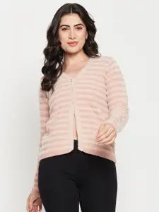 Madame Striped V-Neck Long Sleeve Acrylic Cardigan Sweaters