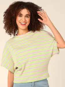 Mast & Harbour Pink Striped Extended Sleeves Boxy Top