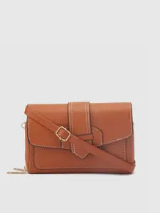 Globus Women Orange Textured Envelope Wallet With Detachable Strap