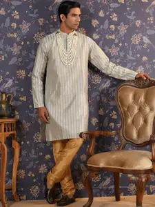 House of Pataudi Ethnic Motif Woven Design Mandarin Collar A-Line Kurta With Trouser