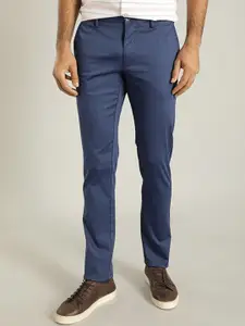 Indian Terrain Men Brooklyn Slim Fit Mid-Rise Plain Cotton Regular Trousers
