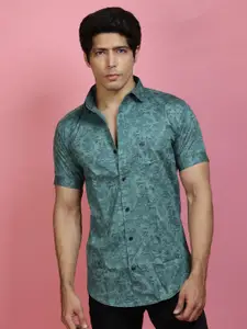 INDIAN THREADS India Slim Floral Printed Spread Collar Slim Fit Cotton Casual Shirt