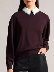 Ted Baker Shirt Collar Long Sleeves Pullover Sweaters