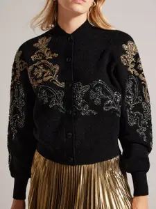 Ted Baker Embroidered Round Neck Long Sleeves Embellished Cardigan Sweaters