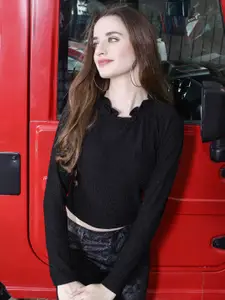 Sera Black Long sleeves Bling & Sparkly Crop Top