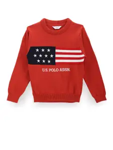 U.S. Polo Assn. Kids Boys Geometric Printed Pure Cotton Pullover