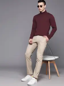 Louis Philippe Solid Turtle Neck Pure Cotton Pullover