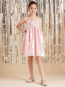 Cherry & Jerry Girls Self Design Shoulder Straps Sleeveless Embellished A-line Dress