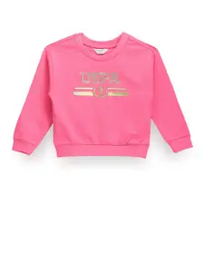 U.S. Polo Assn. Kids Girls Typography Printed Pure Cotton Pullover Sweatshirt