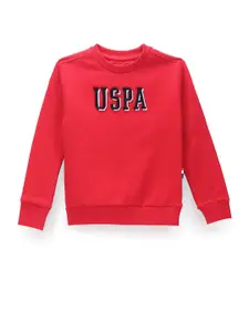 U.S. Polo Assn. Kids Boys Typography Printed Pure Cotton Pullover Sweatshirt