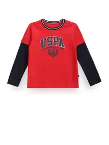 U.S. Polo Assn. Kids Boys Typography Printed Pure Cotton Pullover Sweatshirt