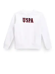 U.S. Polo Assn. Kids Boys Typography Printed Cotton Pullover Sweatshirt