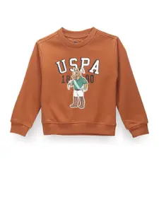 U.S. Polo Assn. Kids Boys Graphic Printed Pure Cotton Pullover Sweatshirt