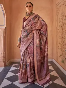 Anouk Brown & Gold-Toned Woven Design Zari Saree