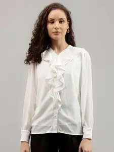 Beverly Hills Polo Club V-Neck Long Sleeves Ruffled Shirt Style Top With Camisole