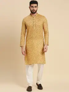 RAJUBHAI HARGOVINDAS Floral Printed Mandarin Collar Cotton Straight Kurta