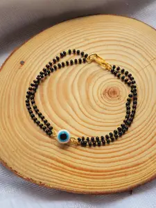 Mahi Women Gold-Plated Evil Eye Dual Chain Link Bracelet
